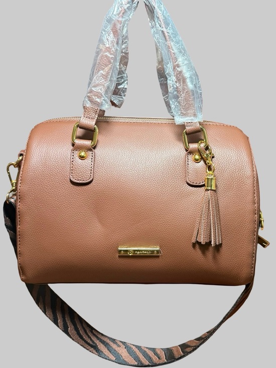 Joy Mangano Handbags - NWOT Joy Mangano Luxe Leather World Traveler Satchel - Cognac/Rose Gold ✨